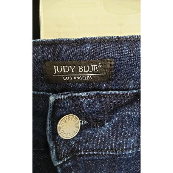 Judy Blue Los Angeles med/dark wash straight distressed edges womens 14 normcore - Picture 5 of 8